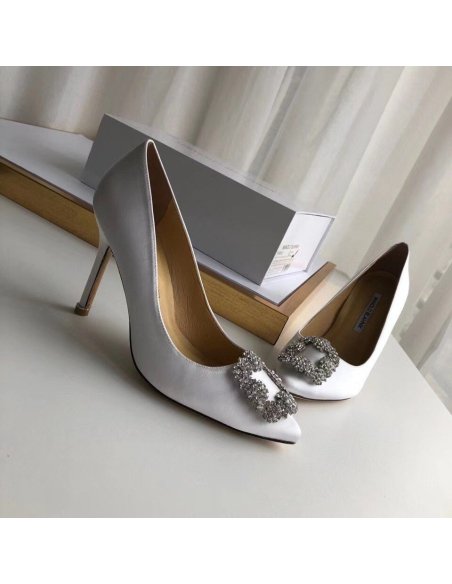 Cheap Reps Manolo Blahnik Hangisi 105 Pumps In White Satin