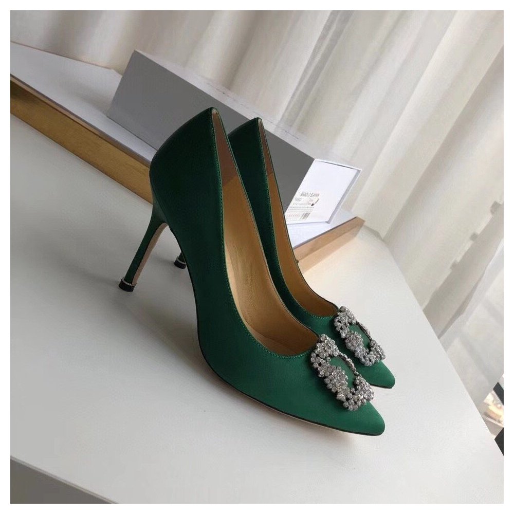 Cheap Reps Manolo Blahnik Hangisi 105 Pumps In Green Satin