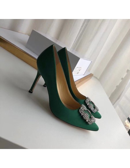Cheap Reps Manolo Blahnik Hangisi 105 Pumps In Green Satin