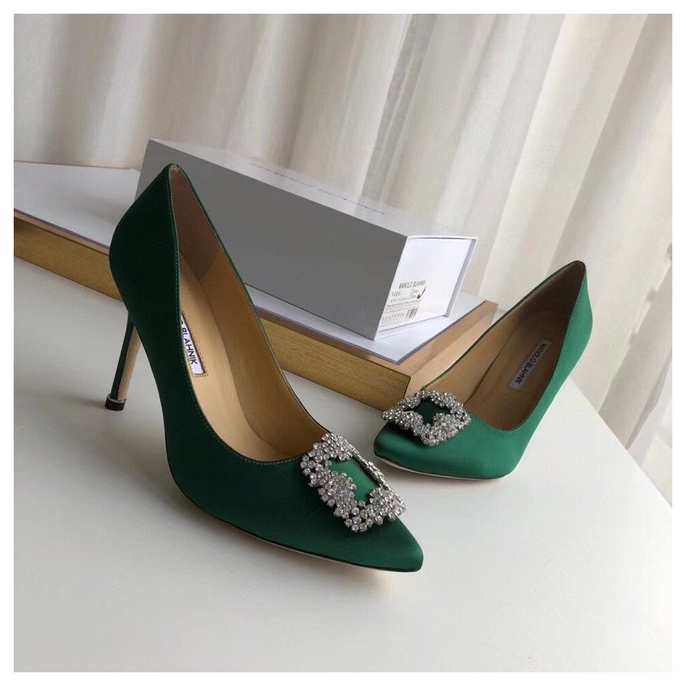 Cheap Reps Manolo Blahnik Hangisi 105 Pumps In Green Satin
