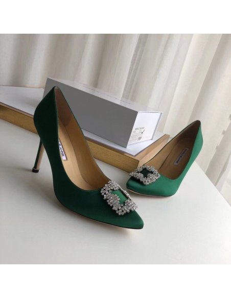 Cheap Reps Manolo Blahnik Hangisi 105 Pumps In Green Satin