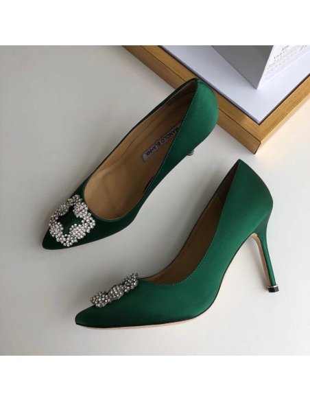 Cheap Reps Manolo Blahnik Hangisi 105 Pumps In Green Satin