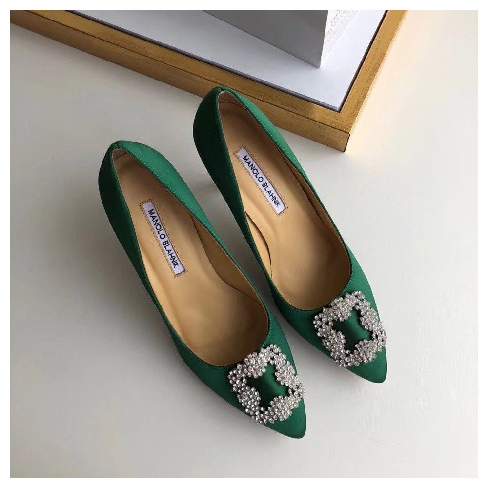 Cheap Reps Manolo Blahnik Hangisi 105 Pumps In Green Satin
