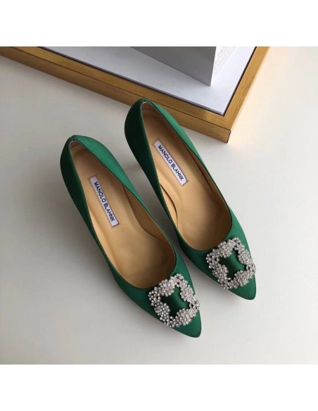 Cheap Reps Manolo Blahnik Hangisi 105 Pumps In Green Satin