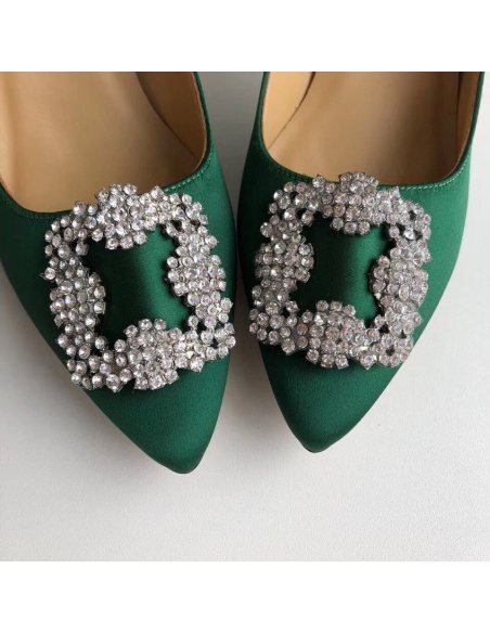 Cheap Reps Manolo Blahnik Hangisi 105 Pumps In Green Satin