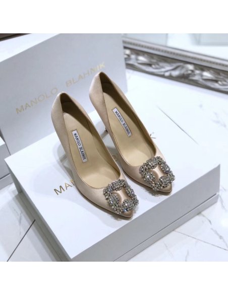 Cheap Reps Manolo Blahnik Hangisi 105 Pumps In Champagne Satin