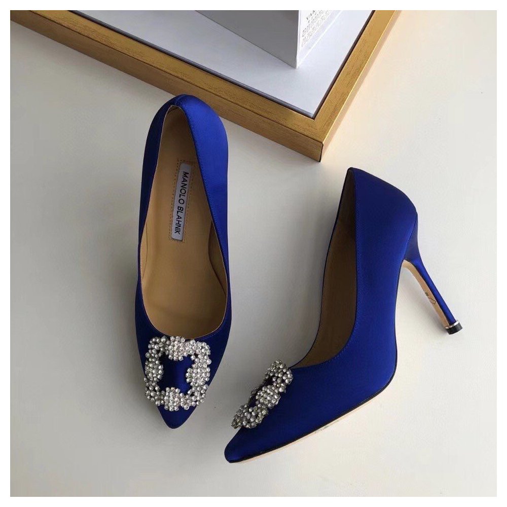 Cheap Reps Manolo Blahnik Hangisi 105 Pumps In Blue Satin