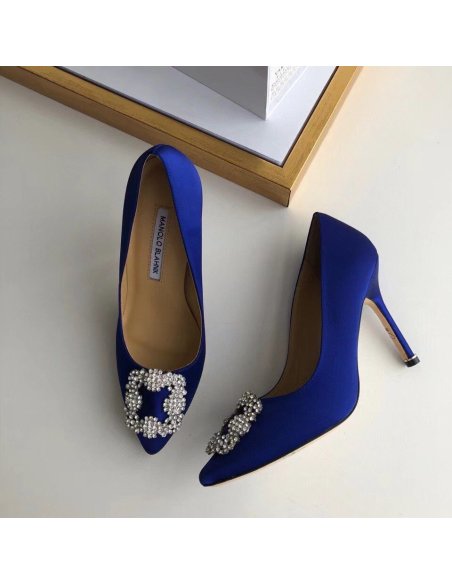 Cheap Reps Manolo Blahnik Hangisi 105 Pumps In Blue Satin