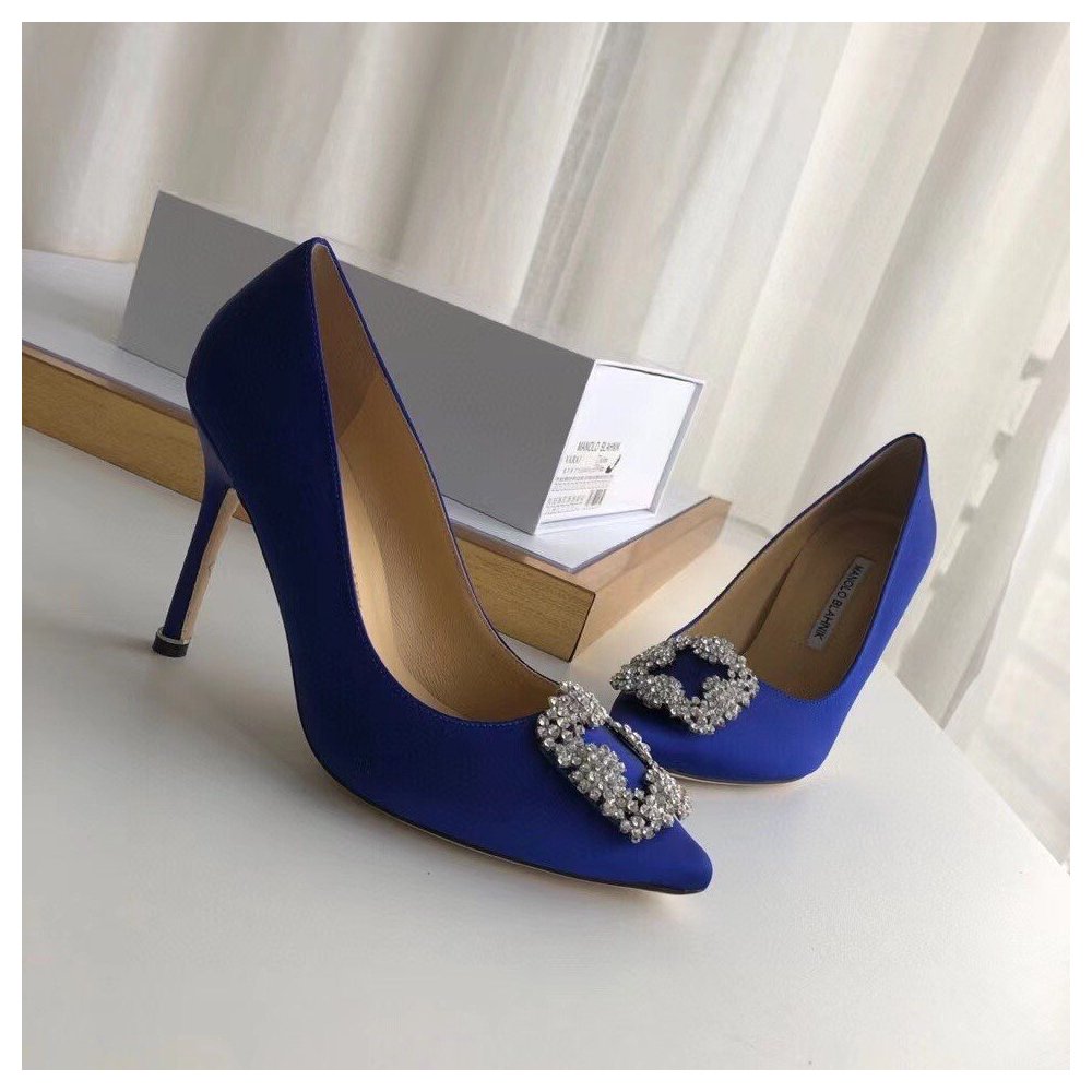 Cheap Reps Manolo Blahnik Hangisi 105 Pumps In Blue Satin