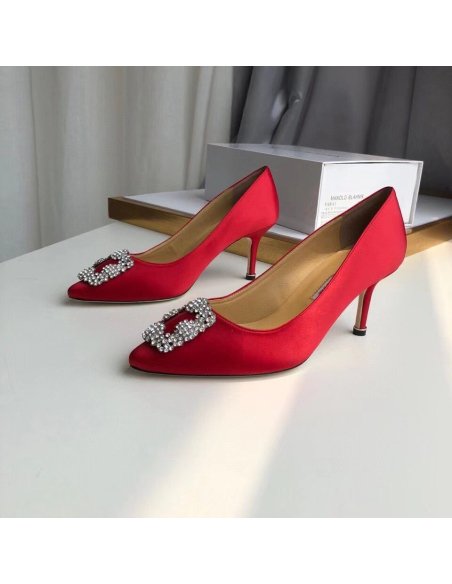 Cheap Reps Manolo Blahnik Hangisi 70 Pumps In Red Satin