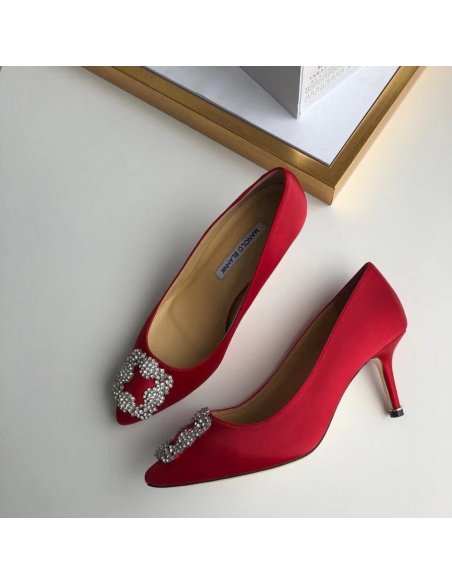 Cheap Reps Manolo Blahnik Hangisi 70 Pumps In Red Satin