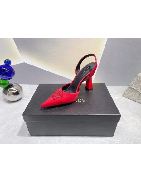 Cheap Reps Versace La Medusa Slingback Pumps In Red Satin