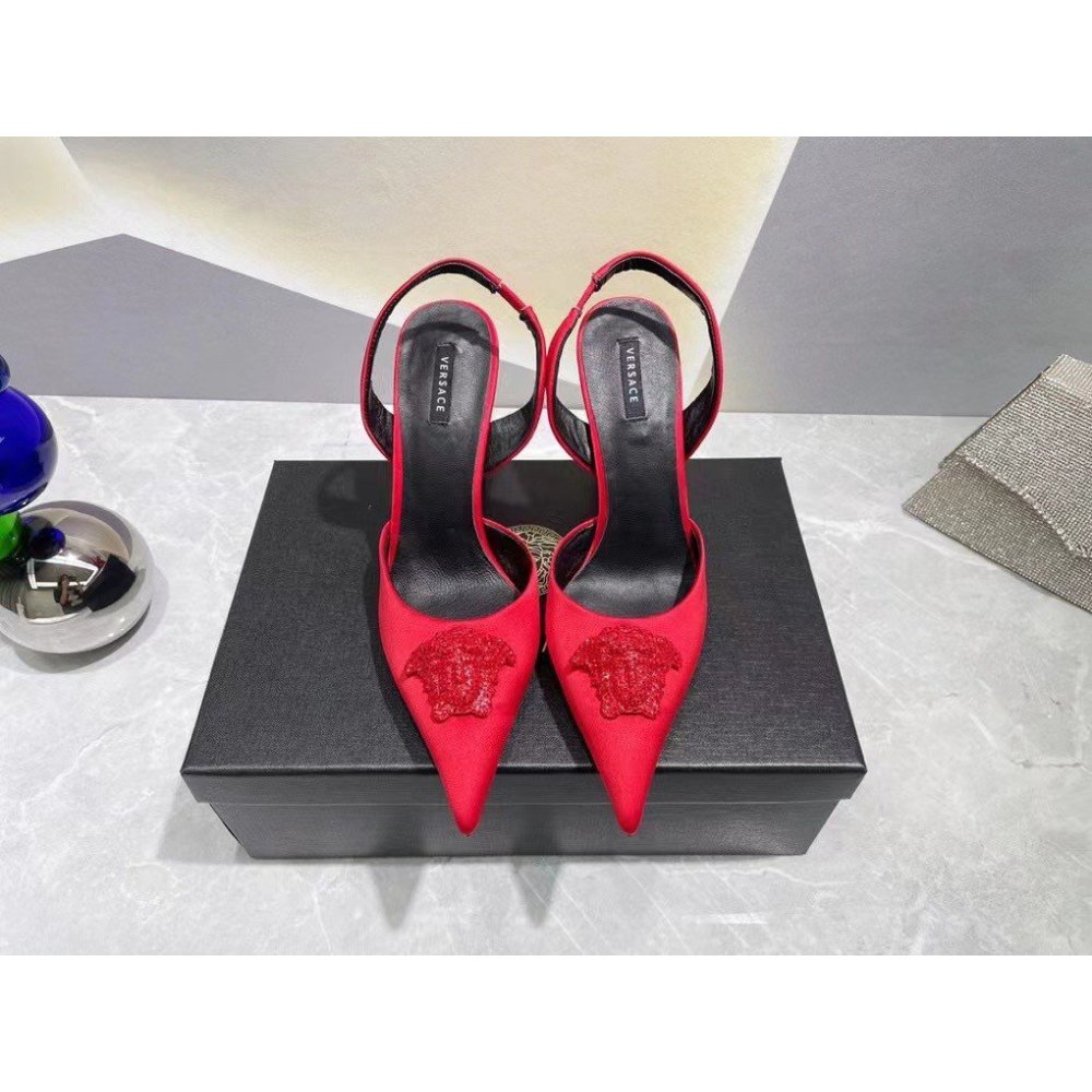 Cheap Reps Versace La Medusa Slingback Pumps In Red Satin