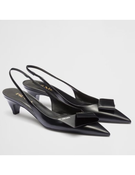 Cheap Reps Prada Slingback Pumps 45mm in Black Brushed Leather