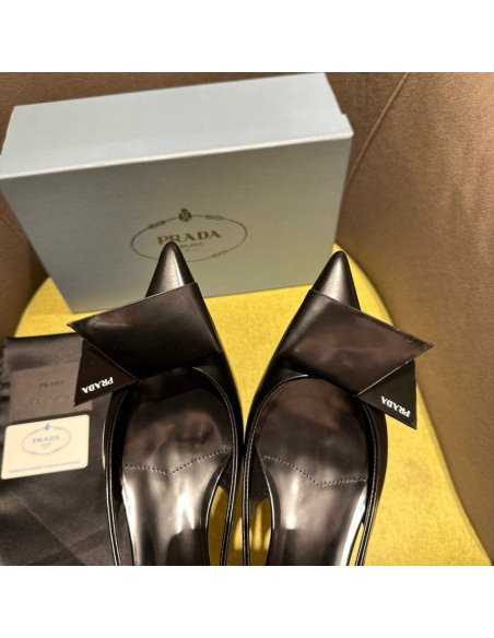 Cheap Reps Prada Slingback Pumps 45mm in Black Brushed Leather