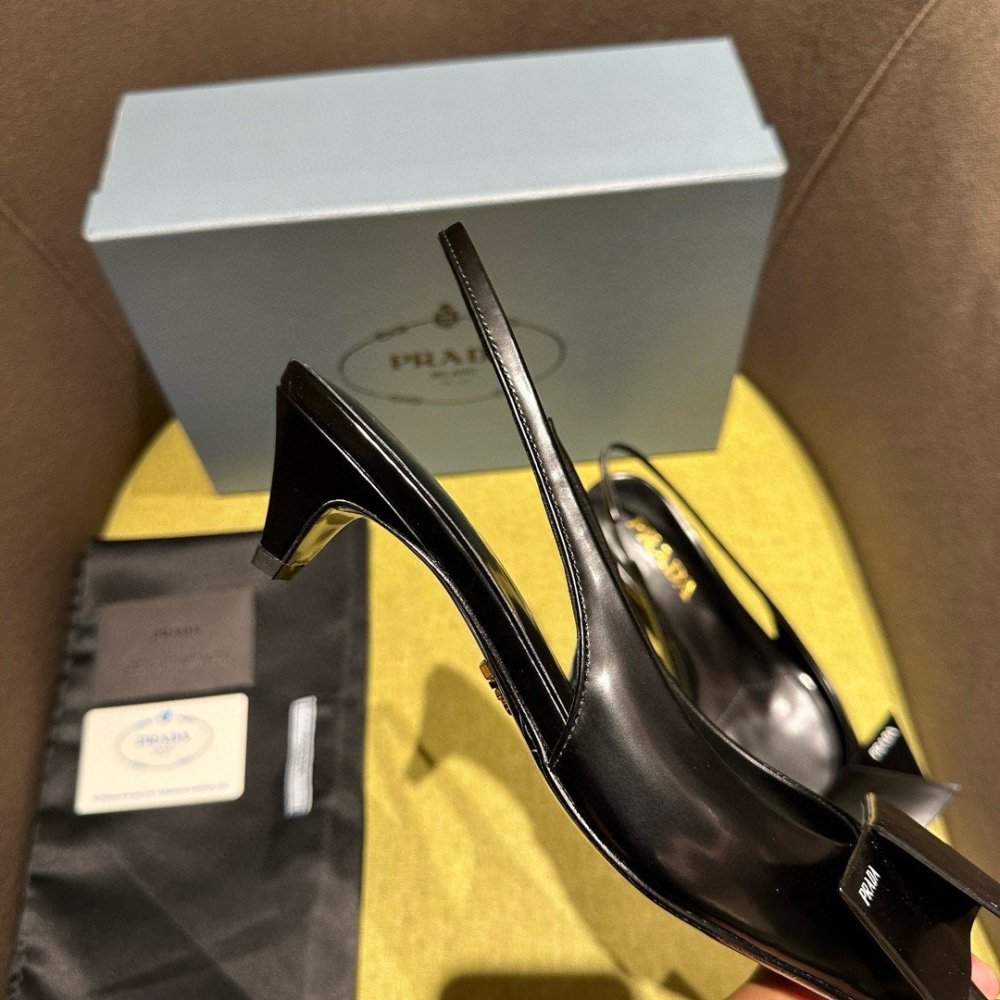 Cheap Reps Prada Slingback Pumps 45mm in Black Brushed Leather