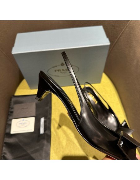 Cheap Reps Prada Slingback Pumps 45mm in Black Brushed Leather
