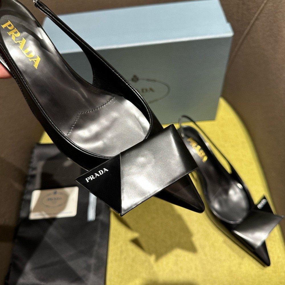 Cheap Reps Prada Slingback Pumps 45mm in Black Brushed Leather