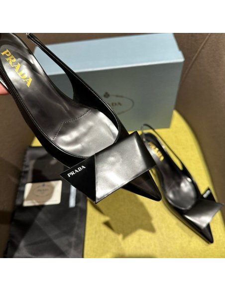 Cheap Reps Prada Slingback Pumps 45mm in Black Brushed Leather