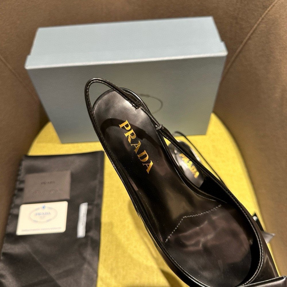 Cheap Reps Prada Slingback Pumps 45mm in Black Brushed Leather