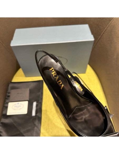 Cheap Reps Prada Slingback Pumps 45mm in Black Brushed Leather