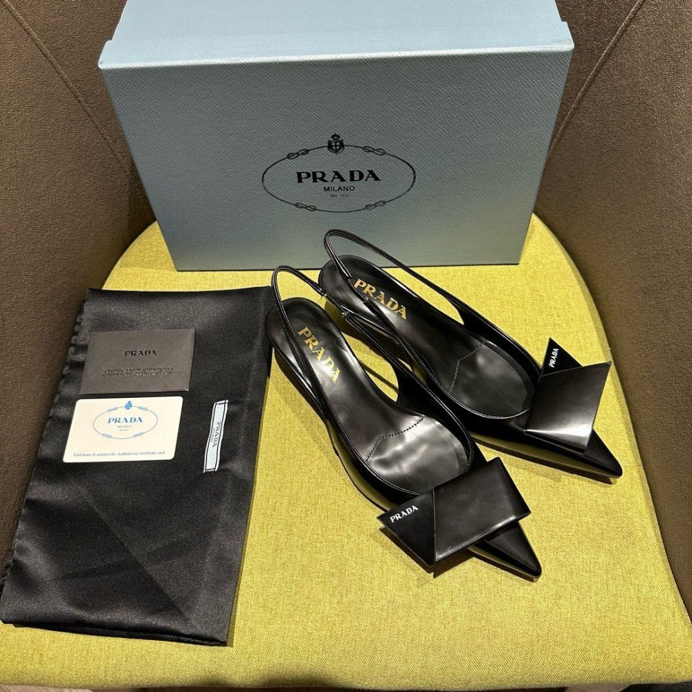 Cheap Reps Prada Slingback Pumps 45mm in Black Brushed Leather