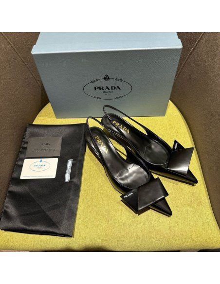 Cheap Reps Prada Slingback Pumps 45mm in Black Brushed Leather