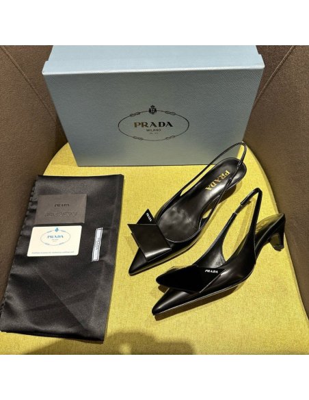 Cheap Reps Prada Slingback Pumps 45mm in Black Brushed Leather