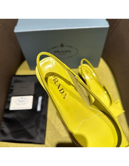 Cheap Reps Prada Slingback Pumps 45mm in Yellow Brushed Leather