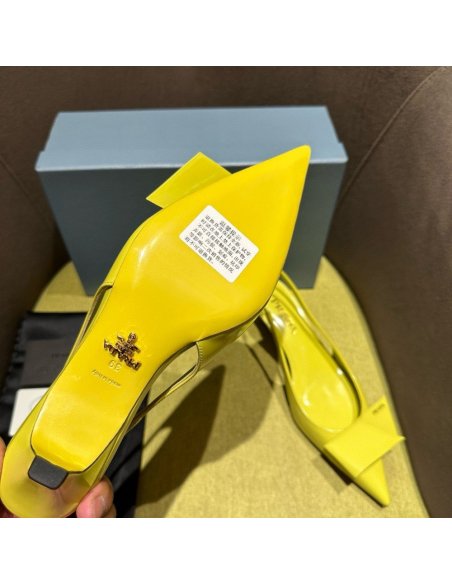 Cheap Reps Prada Slingback Pumps 45mm in Yellow Brushed Leather