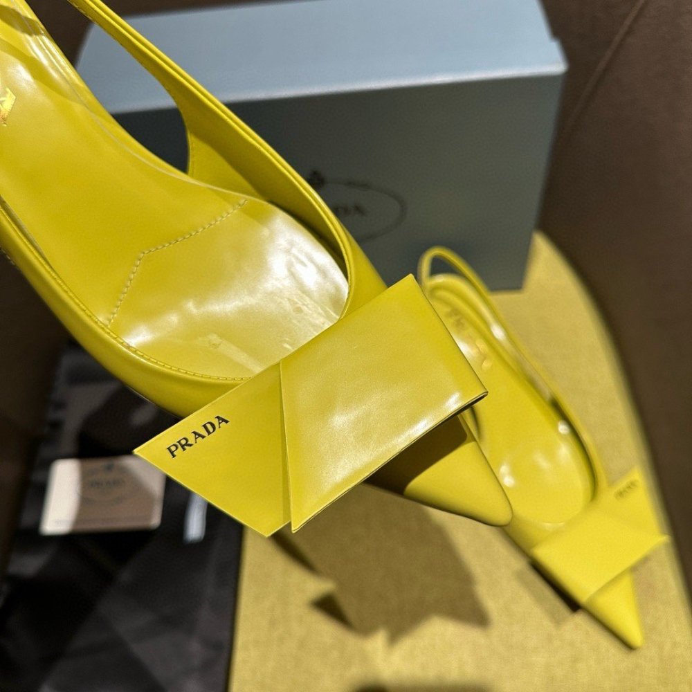 Cheap Reps Prada Slingback Pumps 45mm in Yellow Brushed Leather