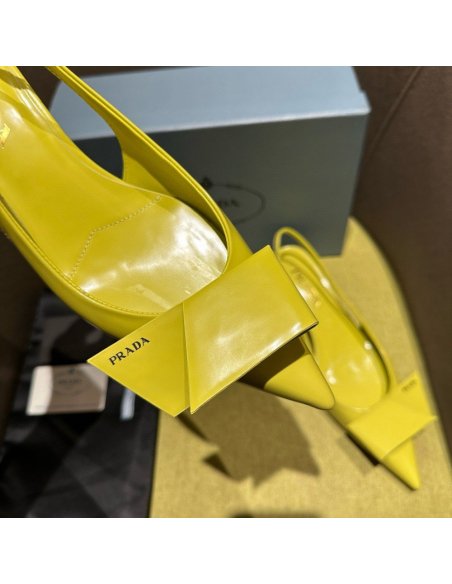 Cheap Reps Prada Slingback Pumps 45mm in Yellow Brushed Leather