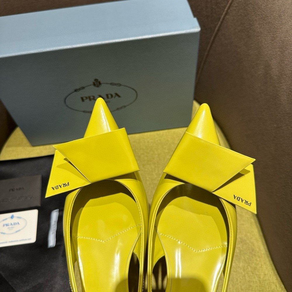 Cheap Reps Prada Slingback Pumps 45mm in Yellow Brushed Leather