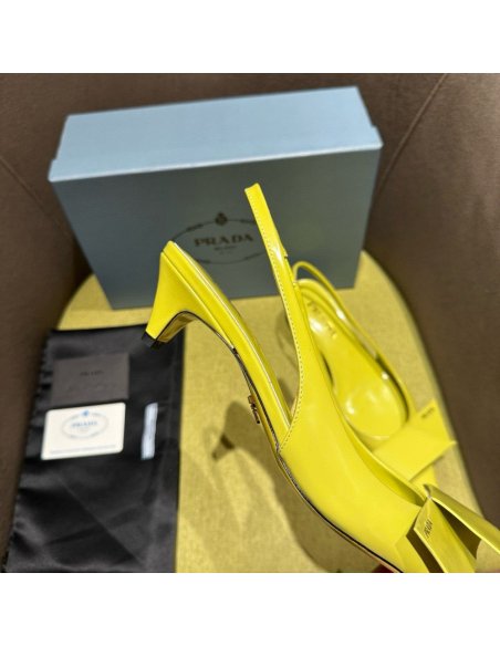 Cheap Reps Prada Slingback Pumps 45mm in Yellow Brushed Leather