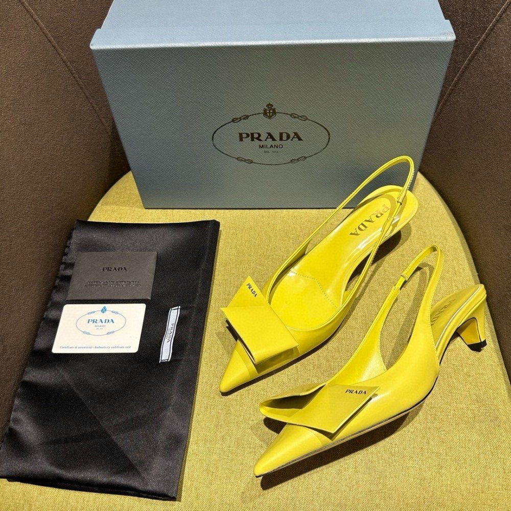 Cheap Reps Prada Slingback Pumps 45mm in Yellow Brushed Leather