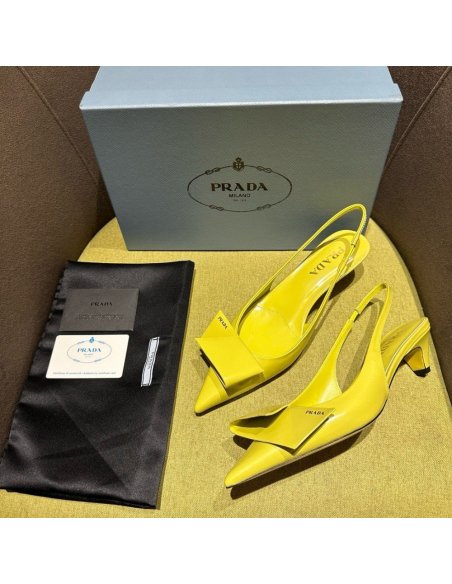 Cheap Reps Prada Slingback Pumps 45mm in Yellow Brushed Leather