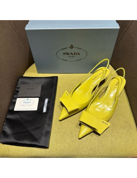 Cheap Reps Prada Slingback Pumps 45mm in Yellow Brushed Leather