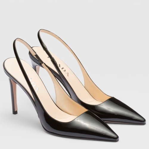 Cheap Reps Prada Slingbacks Pumps 95mm In Black Patent Leather