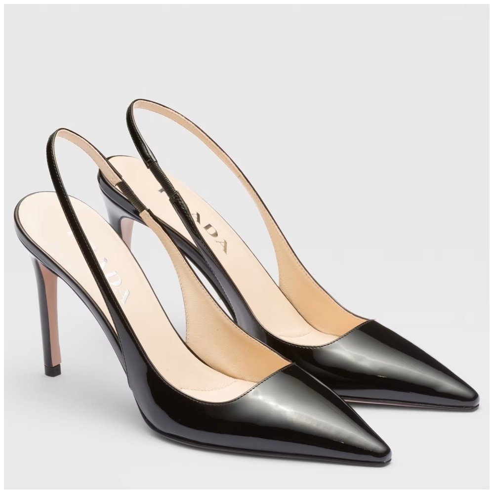 Cheap Reps Prada Slingbacks Pumps 95mm In Black Patent Leather