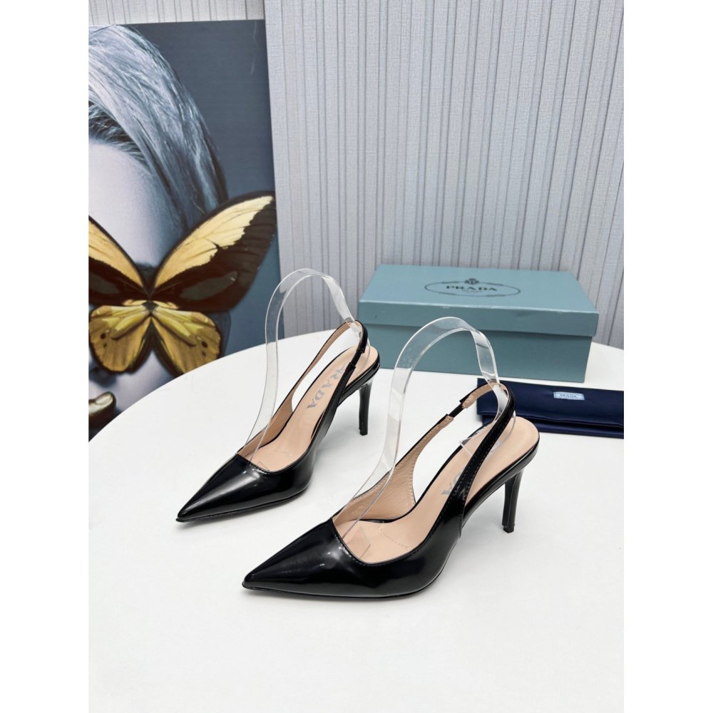 Cheap Reps Prada Slingbacks Pumps 95mm In Black Patent Leather