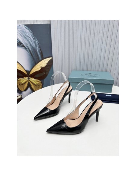 Cheap Reps Prada Slingbacks Pumps 95mm In Black Patent Leather