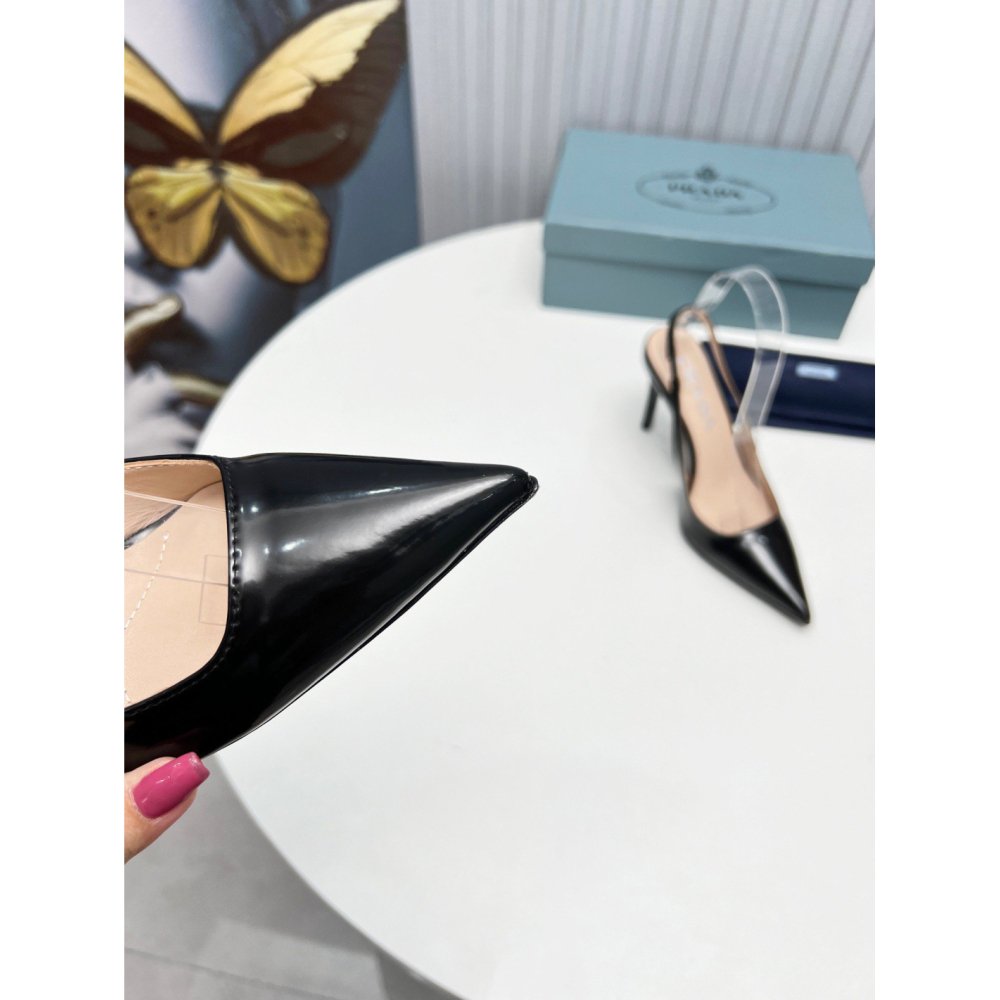 Cheap Reps Prada Slingbacks Pumps 95mm In Black Patent Leather