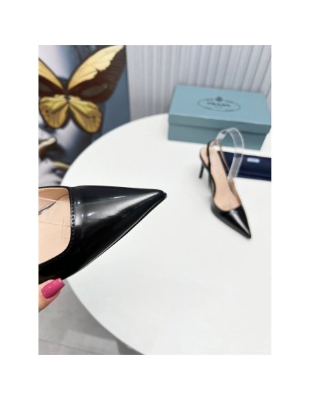 Cheap Reps Prada Slingbacks Pumps 95mm In Black Patent Leather