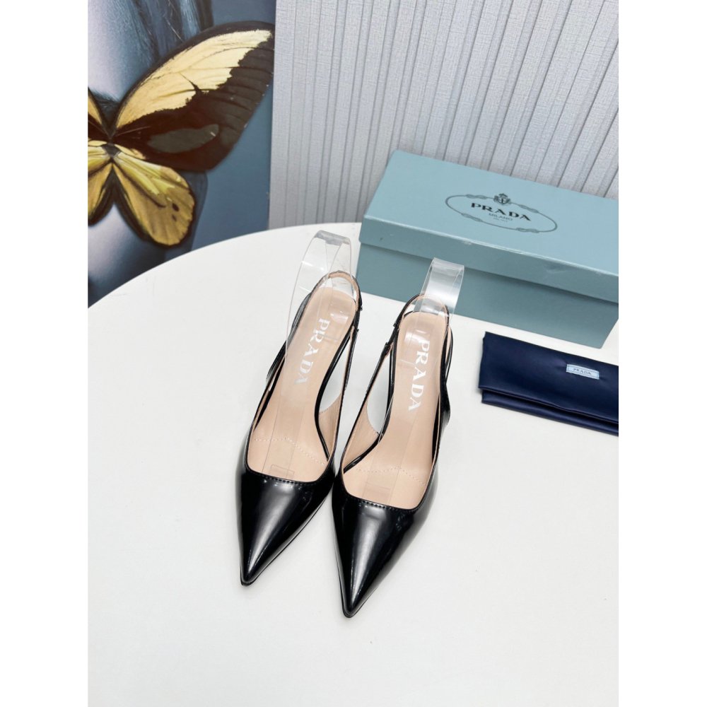 Cheap Reps Prada Slingbacks Pumps 95mm In Black Patent Leather