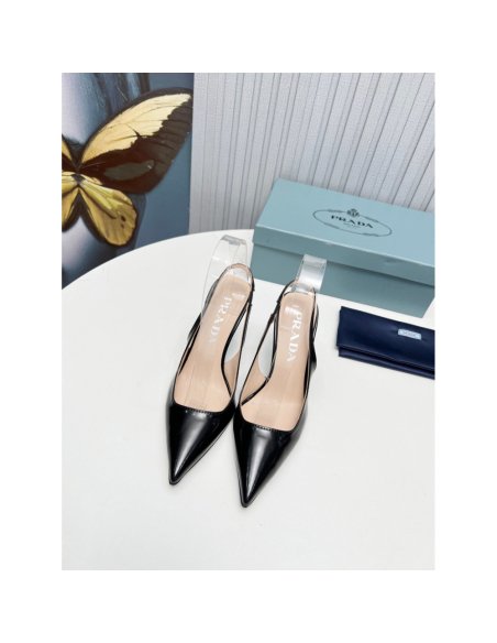 Cheap Reps Prada Slingbacks Pumps 95mm In Black Patent Leather