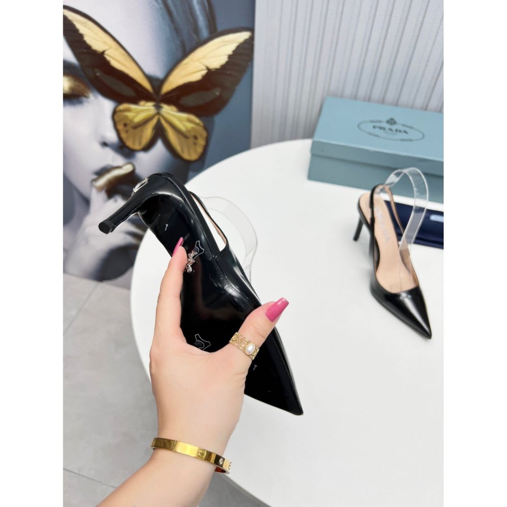 Cheap Reps Prada Slingbacks Pumps 95mm In Black Patent Leather
