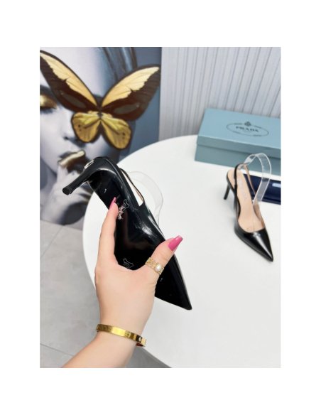 Cheap Reps Prada Slingbacks Pumps 95mm In Black Patent Leather
