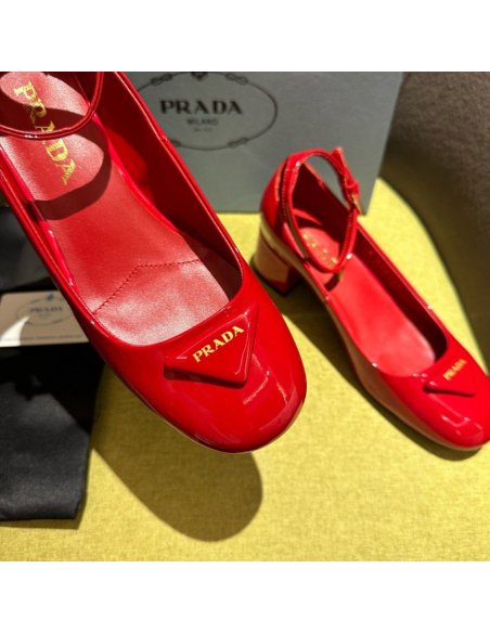 Cheap Reps Prada Pumps 35mm in Red Patent Leather