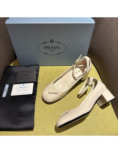 Cheap Reps Prada Pumps 35mm in White Patent Leather