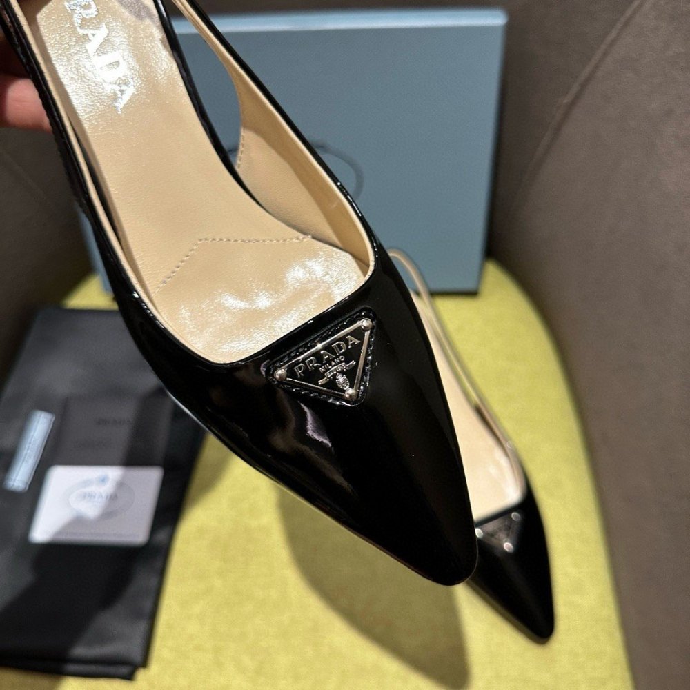 Cheap Reps Prada Slingback Pumps 55mm in Black Patent Leather
